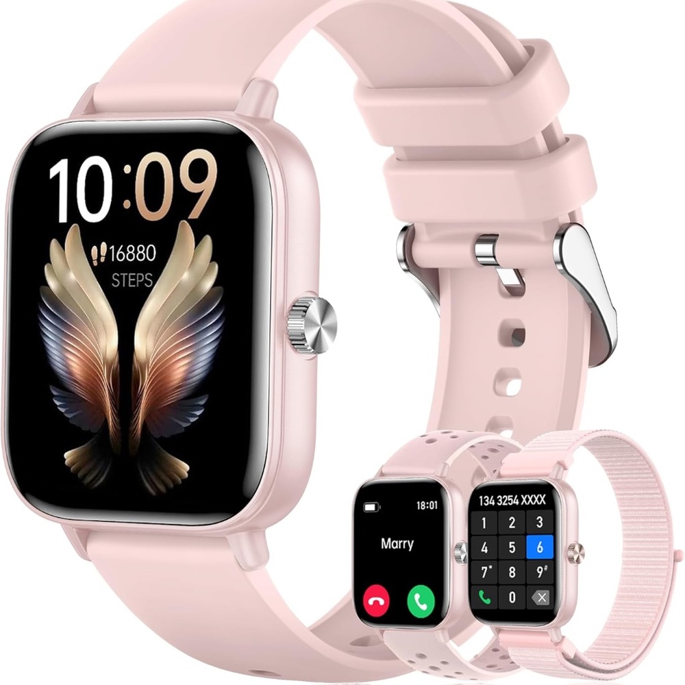 PINK Smart Watch 1.83" HD w 3 Wrist Bands Compatible Android iPhone Phones